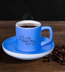 BK Gift Kişiye Özel İsimli Mat Mavi Renk Türk Kahvesi Fincanı-3, Renkli Türk Kahvesi Fincanı