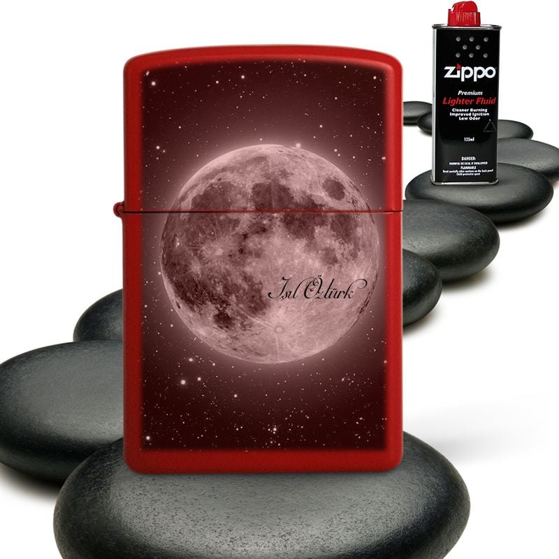 Kişiye Özel Zippo Benziniyle Çalışan Kırmızı Metal Çakmak (Zippo Benzin Hediyeli) 005