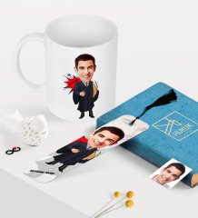 Kişiye Özel Bay Avukat Karikatürlü Kupa ve Kitap Ayracı Seti - 1