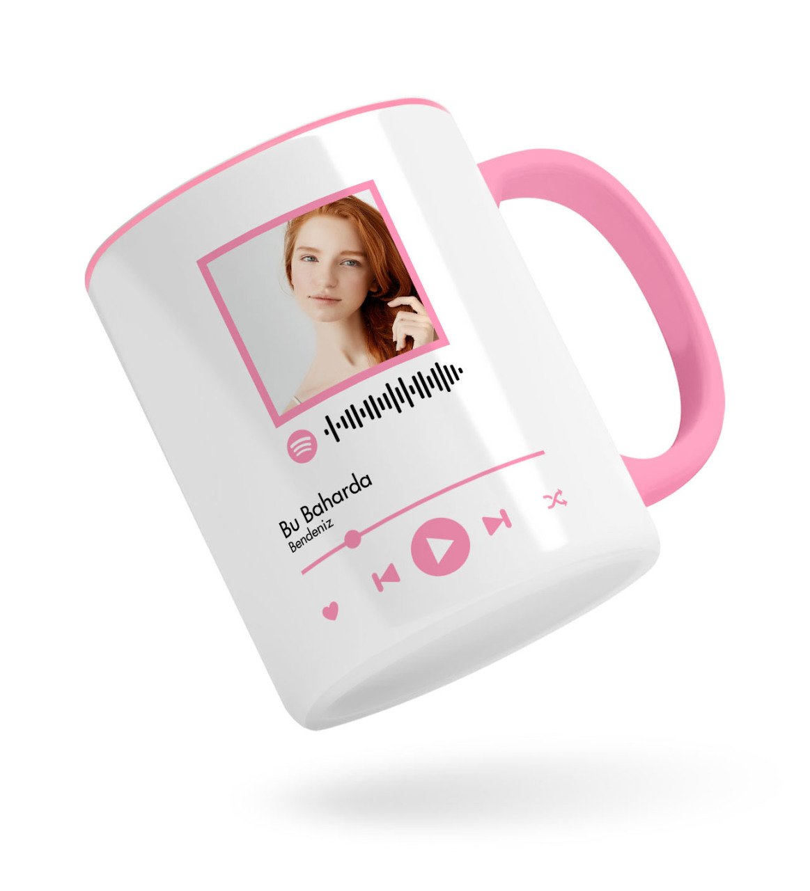 Kişiye Özel Spotify Barkodlu Fotoğraflı Pembe Kupa Bardak