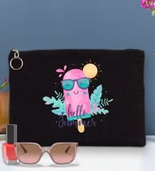 BK Gİft Yaz Temalı-5 Astarlı Siyah Portföy Çanta 30x21cm, Baskılı El Çantası, Organizer Çanta
