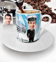 Kişiye Özel Bay Gemi Kaptanı Karikatür Türk Kahvesi Fincanı - 1