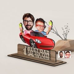 BK Gift Kişiye Özel 3D Kabartma İsimli Baba-Oğul Karikatürlü Ahşap Biblo-7, Babaya Hediye, Babalar Günü Hediyeleri
