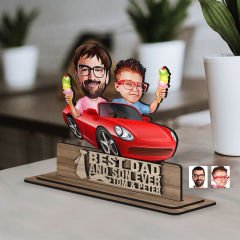 BK Gift Kişiye Özel 3D Kabartma İsimli Baba-Oğul Karikatürlü Ahşap Biblo-7, Babaya Hediye, Babalar Günü Hediyeleri