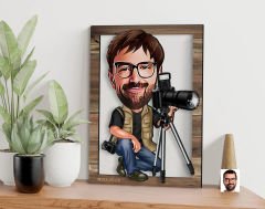 BK Gift Kişiye Özel Fotoğrafçı Karikatürlü 3D Ahşap Tablo, Sevgiliye Hediye, Arkadaşa Hediye, Yıl Dönümü Hediyesi, Doğum Günü Hediyesi-1