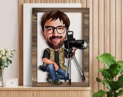 BK Gift Kişiye Özel Fotoğrafçı Karikatürlü 3D Ahşap Tablo, Sevgiliye Hediye, Arkadaşa Hediye, Yıl Dönümü Hediyesi, Doğum Günü Hediyesi-1