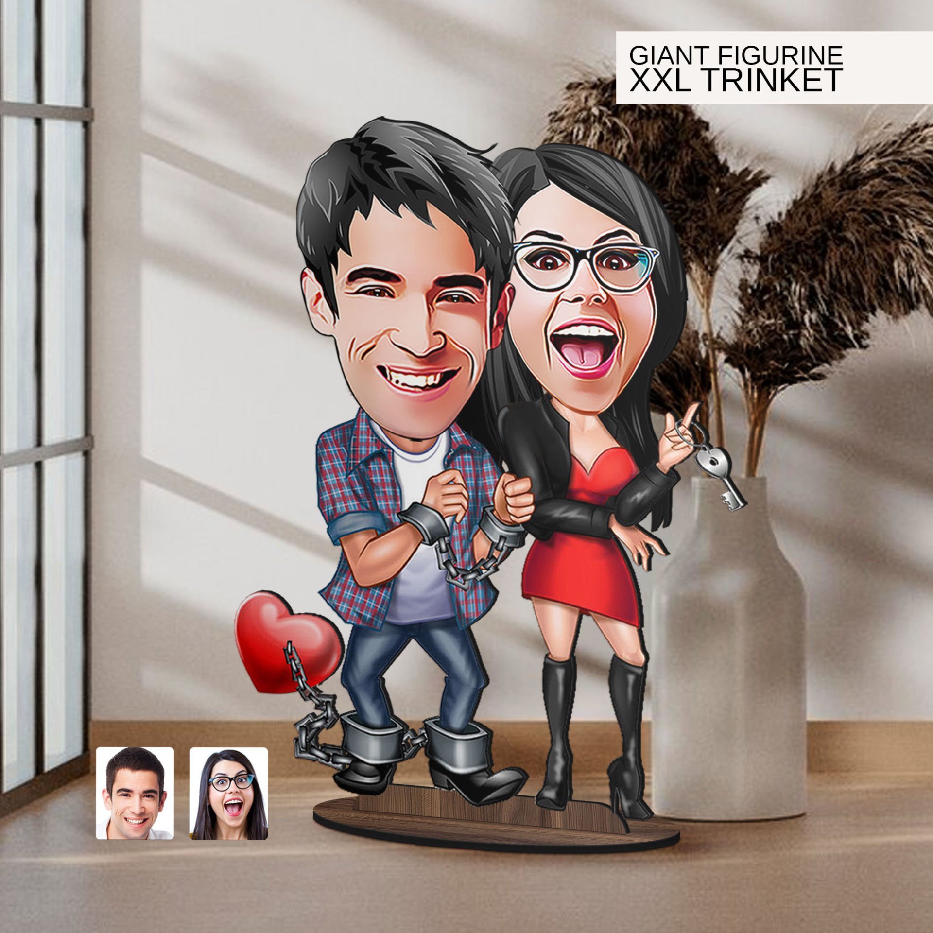 BK Gift Kişiye Özel Sevgililer Karikatürlü Büyük Boy Ahşap Biblo-1 Arkadaşa Hediye , Sevgiliye Hediye, Kişiye Özel Biblolar