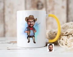 Bk Gift Kişiye Özel Kovboy Karikatürlü Sarı Kupa Bardak-1, Sevgiliye Hediye, Arkadaşa Hediye