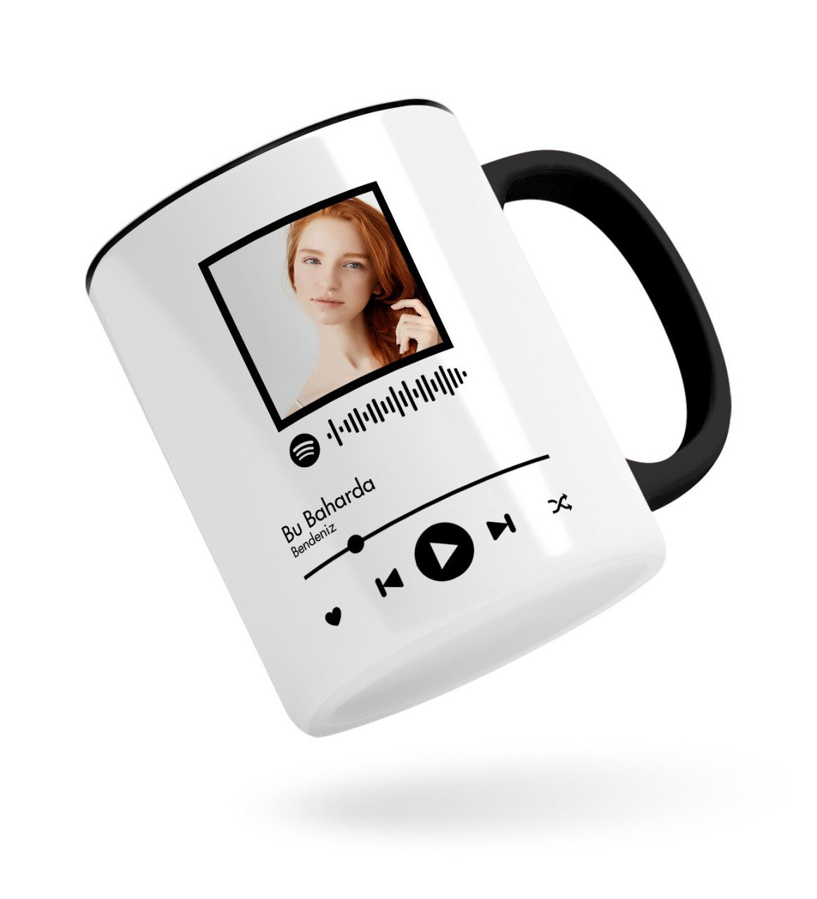 Kişiye Özel Spotify Barkodlu Fotoğraflı Siyah Kupa Bardak