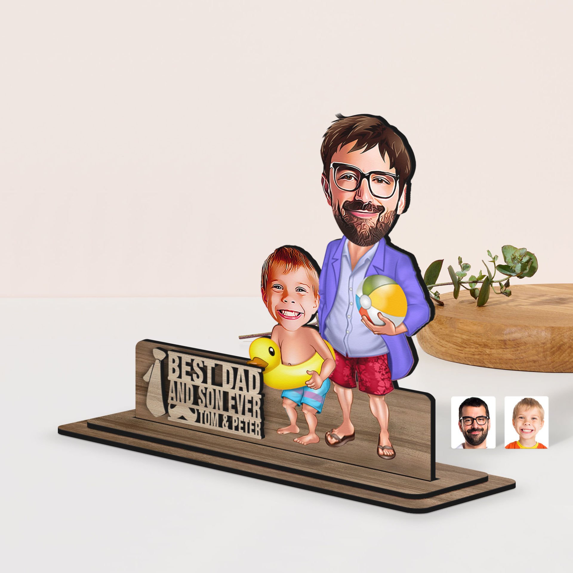 BK Gift Kişiye Özel 3D Kabartma İsimli Baba-Oğul Karikatürlü Ahşap Biblo-8, Babaya Hediye, Babalar Günü Hediyeleri