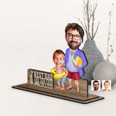 BK Gift Kişiye Özel 3D Kabartma İsimli Baba-Oğul Karikatürlü Ahşap Biblo-8, Babaya Hediye, Babalar Günü Hediyeleri