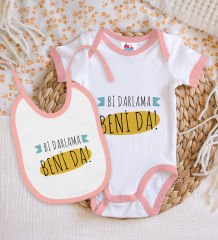 BK Kids Darlama Beni Tasarımlı Pembe Bebek Body Zıbın ve Mama Önlüğü Hediye Seti-1