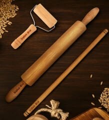 BK Gift Kişiye Özel Ahşap Hamur Açma Oklavası Merdanesi Rulosu 3'lü Set