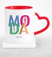 Kişiye Özel Mesleki Moda Tasarımcısı Kırmızı Kalpli Kupa Bardak - 2