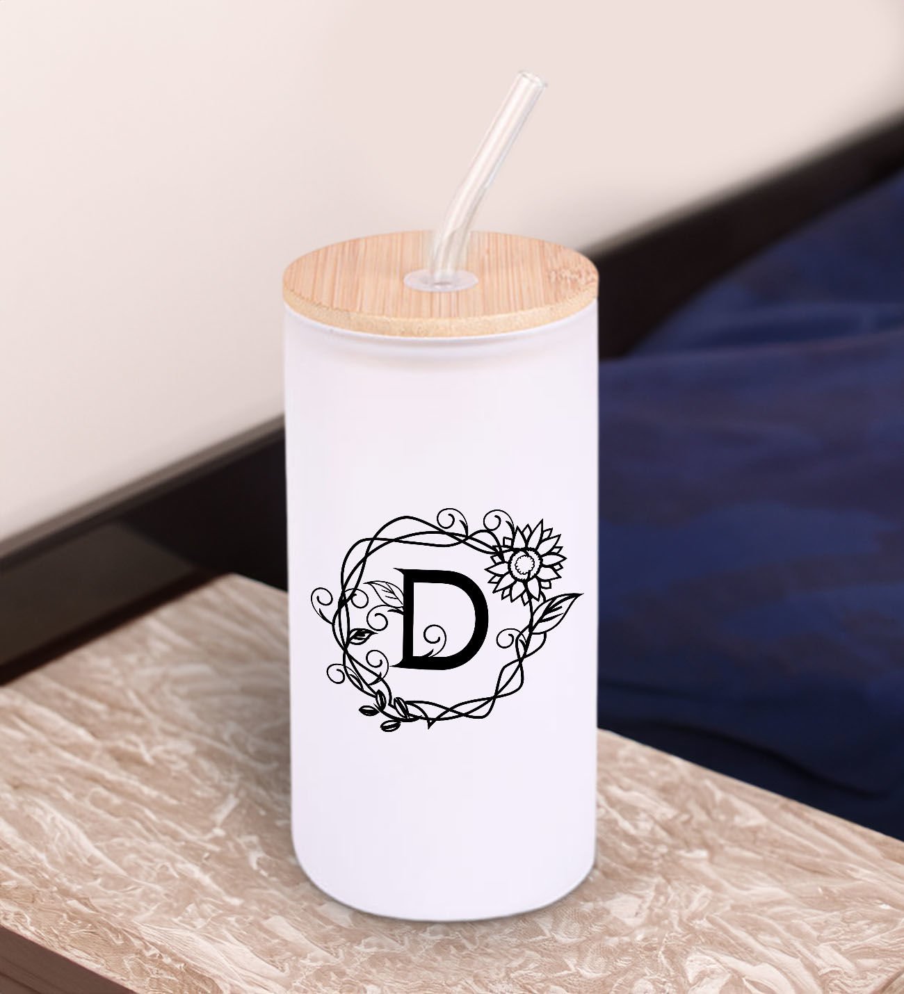 BK Gift Harfli Beyaz Renk Pipetli Buzlu Cam Bardak 600ml - 3, Arkadaşa Hediye, Doğum Günü Hediyesi