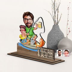 BK Gift Kişiye Özel 3D Kabartma İsimli Baba-Oğul Karikatürlü Ahşap Biblo-9, Babaya Hediye, Babalar Günü Hediyeleri