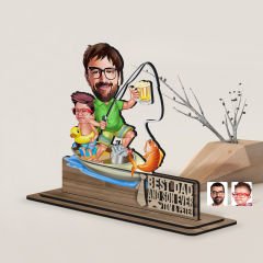 BK Gift Kişiye Özel 3D Kabartma İsimli Baba-Oğul Karikatürlü Ahşap Biblo-9, Babaya Hediye, Babalar Günü Hediyeleri