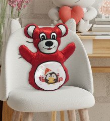 BK Gift Sevimli Penguen Tasarımlı Kırmızı Ayıcık Yastık-1