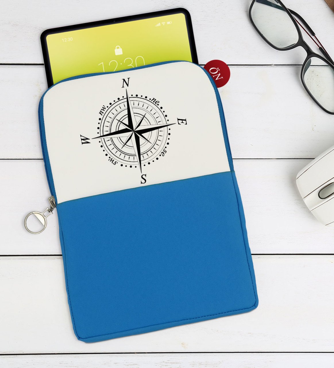 BK Gift Pusula Tasarımlı Taşınabilir Koruyucu Tablet Kılıfı & Organizer Çanta - Mavi-2