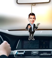 Kişiye Özel Bay Bankacı Karikatürlü Ahşap Araba Dikiz Ayna Süsü-2