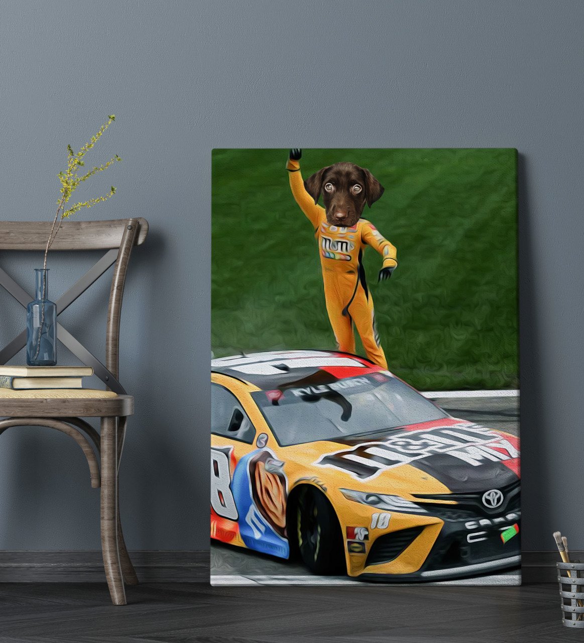 Evcil Dostlara Özel Nascar Pilotu Tasarımlı Portre Kanvas Tablo 50x70cm-1
