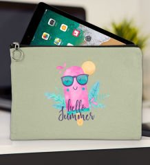BK Gİft Yaz Temalı-5 Mint Yeşili Tablet Çantası 30x21cm, Ipad Çantası, Baskılı Tablet Kılıfı