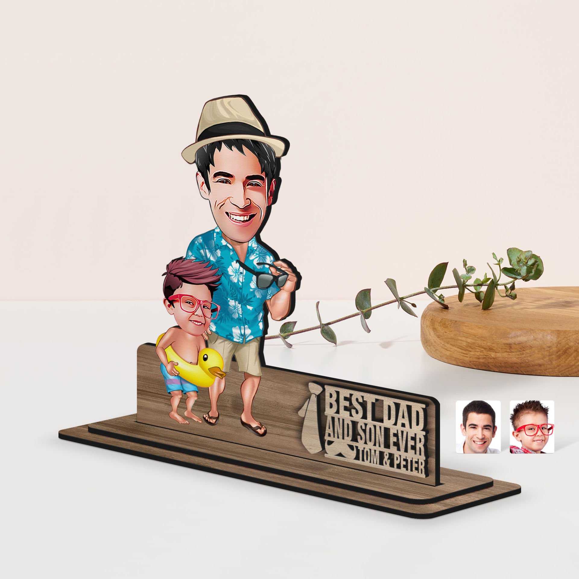 BK Gift Kişiye Özel 3D Kabartma İsimli Baba-Oğul Karikatürlü Ahşap Biblo-10, Babaya Hediye, Babalar Günü Hediyeleri