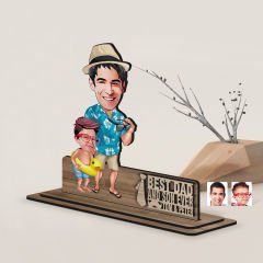 BK Gift Kişiye Özel 3D Kabartma İsimli Baba-Oğul Karikatürlü Ahşap Biblo-10, Babaya Hediye, Babalar Günü Hediyeleri