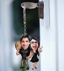 BK Gift Kişiye Özel Sevgililer Karikatürlü 2’li Ahşap Anahtarlık Seti-18