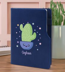 BK Gift Kişiye Özel Kaktüs Tasarımlı Lacivert Termo Deri Not Defteri 15x21cm-4