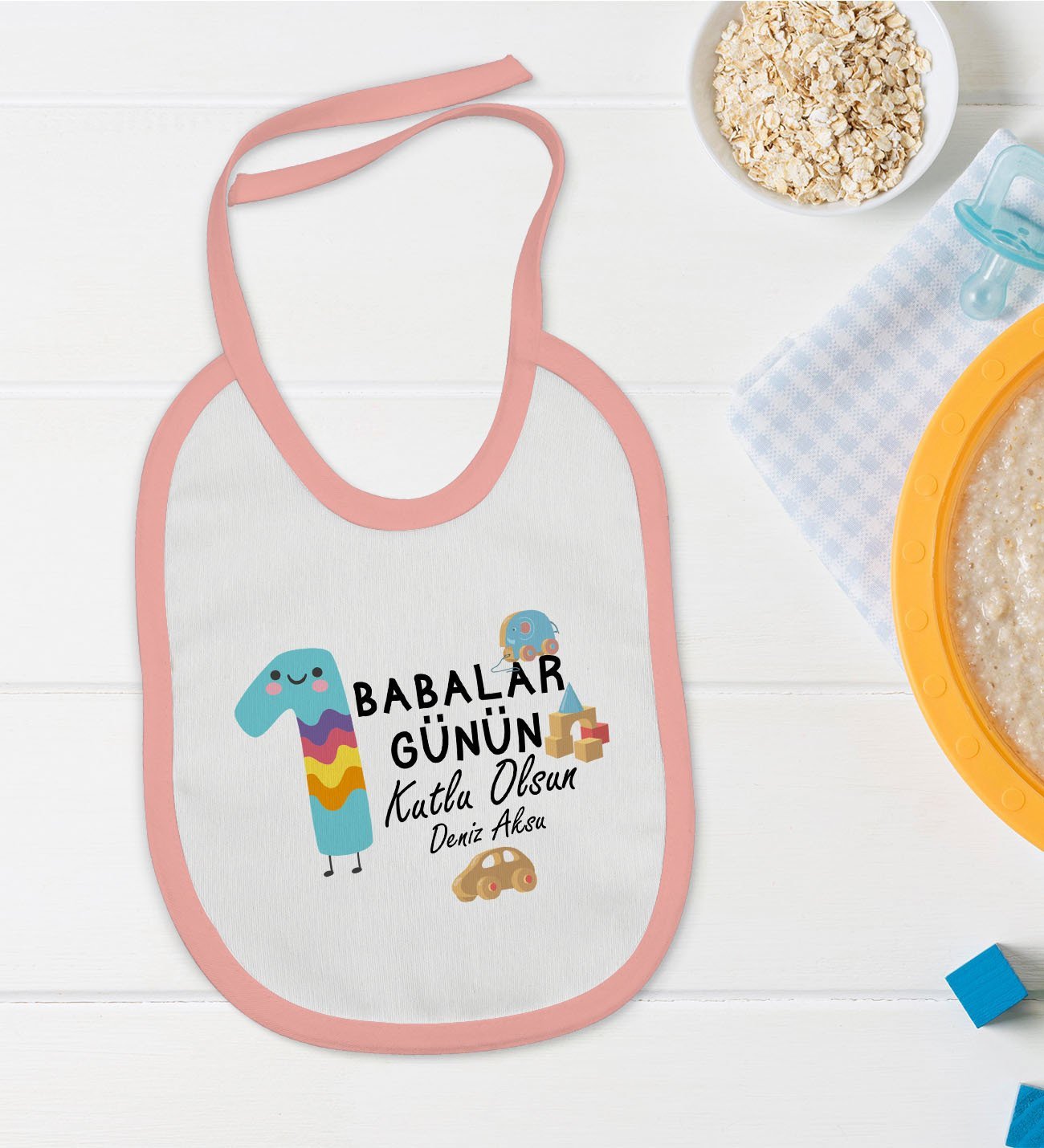 BK Kids Kişiye Özel Pembe Bebek Mama Önlüğü - Model 29