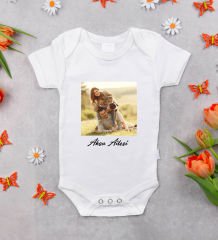 BK Kids Kişiye Özel Kendin Tasarla Beyaz %100 Pamuklu Kısa Kol Bebek Body Zıbın, Yeni Doğan Bebek Hediyesi