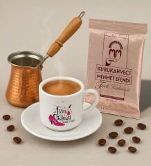 BK Gift Kişiye Özel İsimli Evin Süslüsü Tasarımlı Türk Kahvesi Fincanı & Bakır Cezve & Türk Kahvesi Seti-1, Arkadaş Hediye, Sevgiliye Hediye