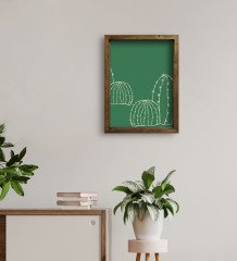BK Gift Kaktüs Tasarımlı Doğal Masif Ahşap Çerçeveli Tablo 45x65cm-24