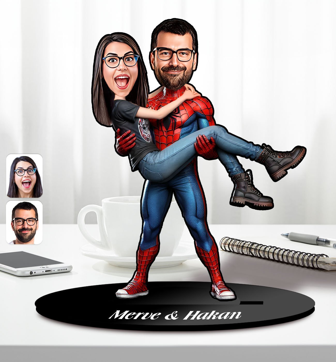 BK Gift Kişiye Özel Örümcek Adam Çift Tasarımlı Karikatür Biblo-1, Arkadaşa Hediye, Sevgiliye Hediye