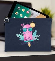 BK Gİft Yaz Temalı-5 Lacivert Tablet Çantası 30x21cm, Ipad Çantası, Baskılı Tablet Kılıfı