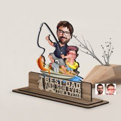 BK Gift Kişiye Özel 3D Kabartma İsimli Baba-Oğul Karikatürlü Ahşap Biblo-11, Babaya Hediye, Babalar Günü Hediyeleri