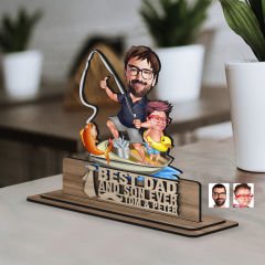 BK Gift Kişiye Özel 3D Kabartma İsimli Baba-Oğul Karikatürlü Ahşap Biblo-11, Babaya Hediye, Babalar Günü Hediyeleri