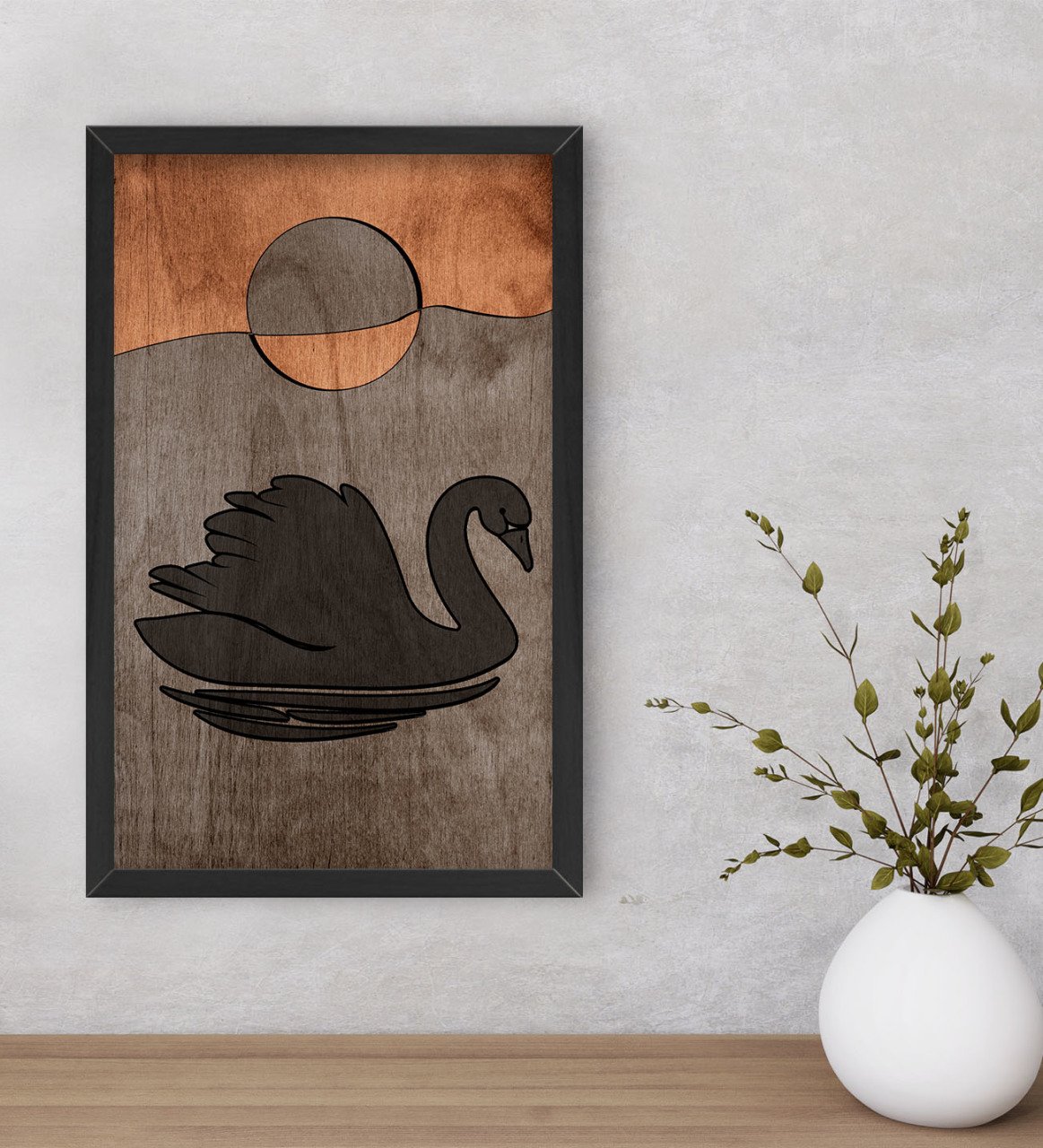 BK Home Kuğu Dekoratif Ahşap Siyah Çerçeveli Tablo-1
