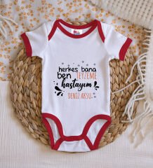 BK Kids Kişiye Özel Ben Teyzeme Hastayım Tasarımlı Kırmızı Bebek Body Zıbın-1