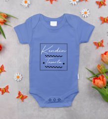 BK Kids Kişiye Özel Kendin Tasarla Mavi %100 Pamuklu Kısa Kol Bebek Body Zıbın, Yeni Doğan Bebek Hediyesi