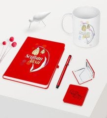 Kadınlar Gününe Özel Kırmızı Defter Kalem Kupa Ayna Seti - 13