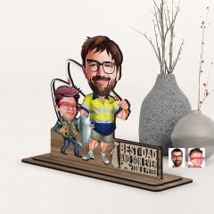 BK Gift Kişiye Özel 3D Kabartma İsimli Baba-Oğul Karikatürlü Ahşap Biblo-12, Babaya Hediye, Babalar Günü Hediyeleri
