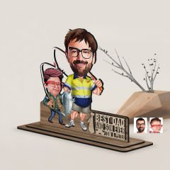 BK Gift Kişiye Özel 3D Kabartma İsimli Baba-Oğul Karikatürlü Ahşap Biblo-12, Babaya Hediye, Babalar Günü Hediyeleri
