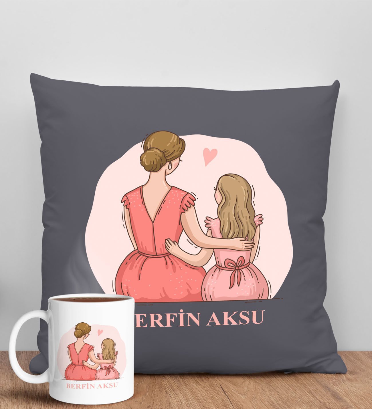 BK Gift Kişiye Özel İsimli Anneler Günü Tasarımlı Antrasit Kırlent Yastık ve Kupa Seti, Anneye Hediye, Ev Dekorasyonu, Anneler Günü Hediyesi-5