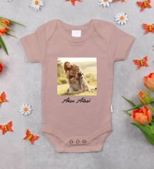 BK Kids Kişiye Özel Kendin Tasarla Pembe %100 Pamuklu Kısa Kol Bebek Body Zıbın, Yeni Doğan Bebek Hediyesi