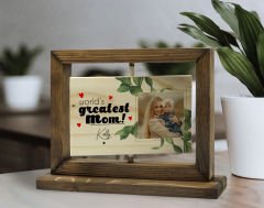 BK Gift Kişiye Özel İsimli Fotoğraflı Doğal Ahşap Dönen Fotoğraf Çerçevesi, Anneler Günü Hediyeleri, Ev Dekoru, Masaüstü Dekoru-4