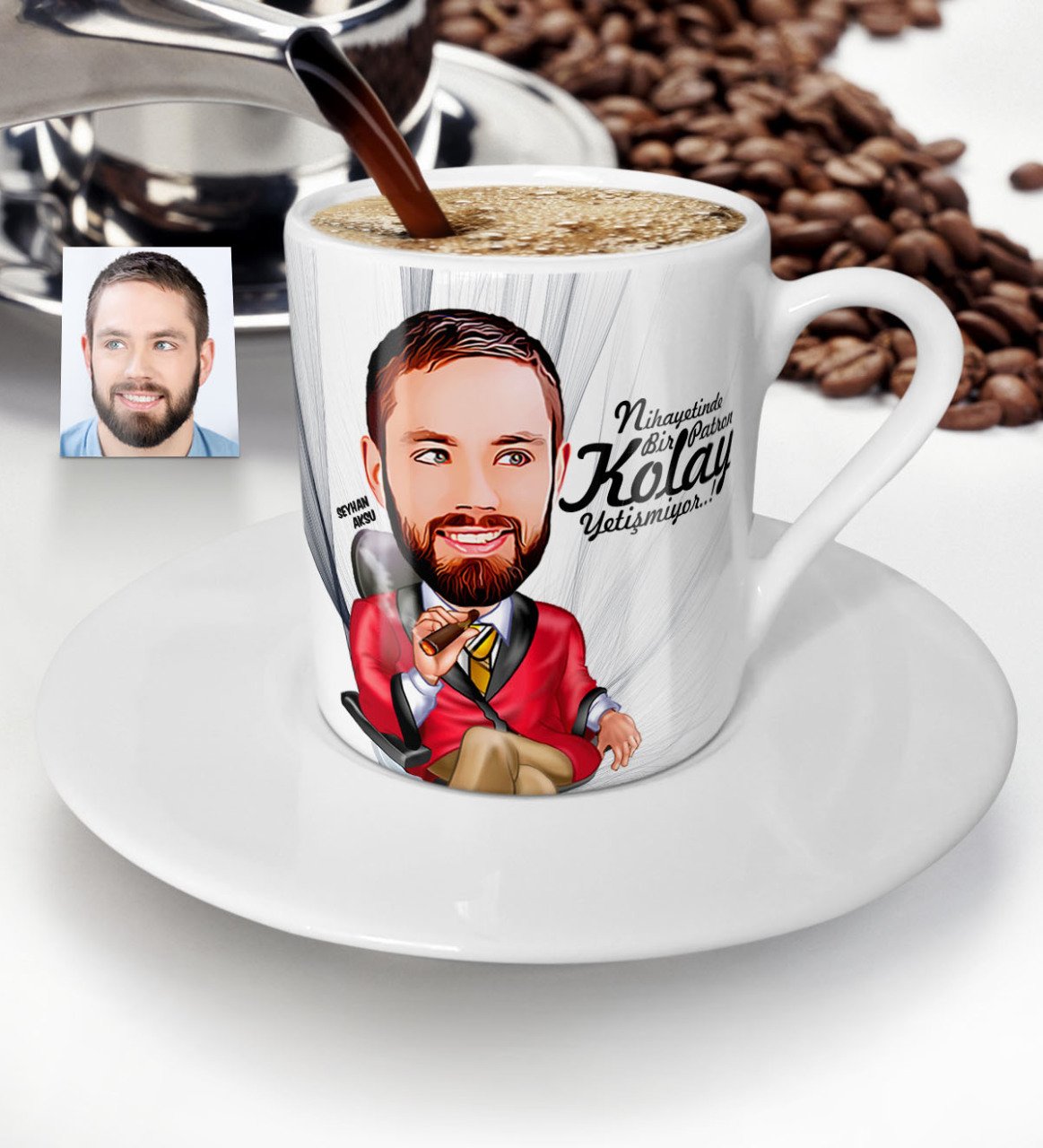 Kişiye Özel Bay Patron Karikatür Türk Kahvesi Fincanı - 2