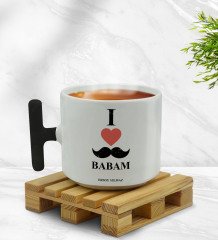 Kişiye Özel Babamı Seviyorum Tasarımlı Siyah T Kulplu Middle Kupa Bardak-1