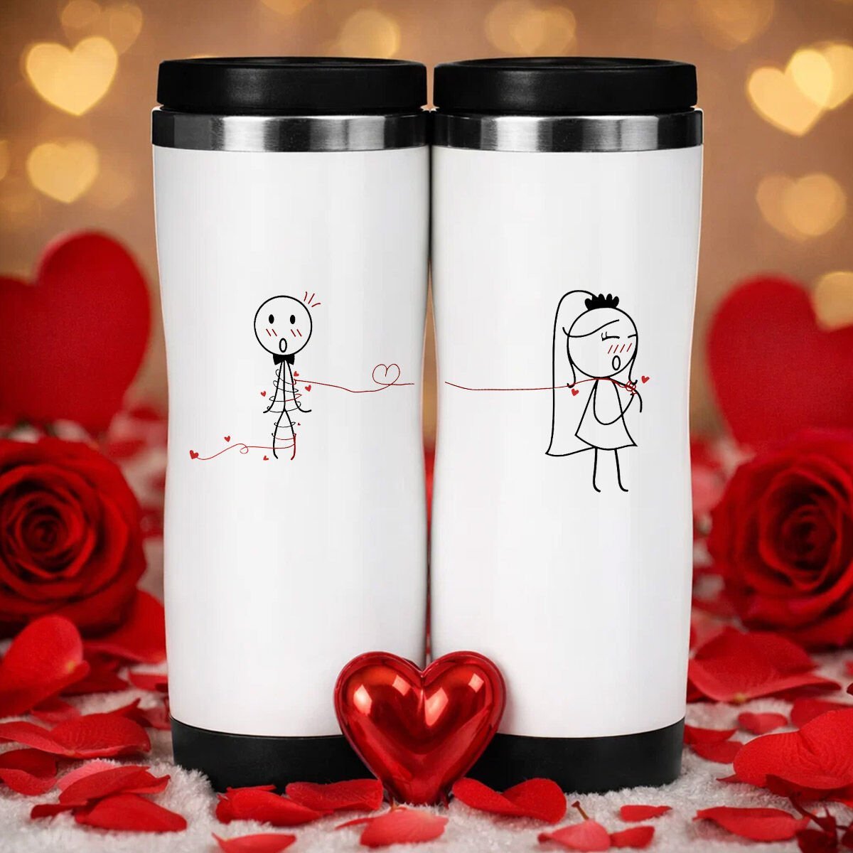 BK Gift Çift Sevgili Tasarımlı İkili Çelik Termos Bardak -7, Sevgiliye Hediye, Sevgililer Günü Hediyesi Termos Seti